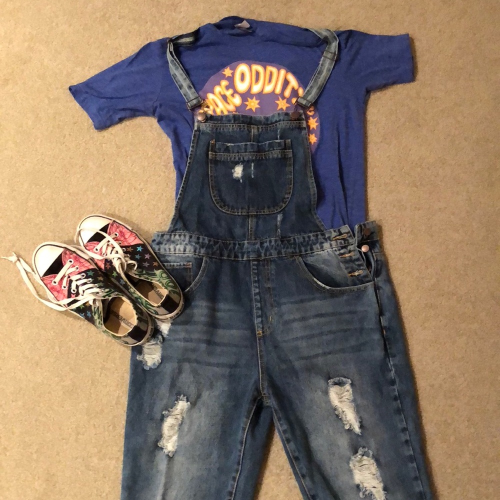 Forever 21 Distressed Denim Overalls